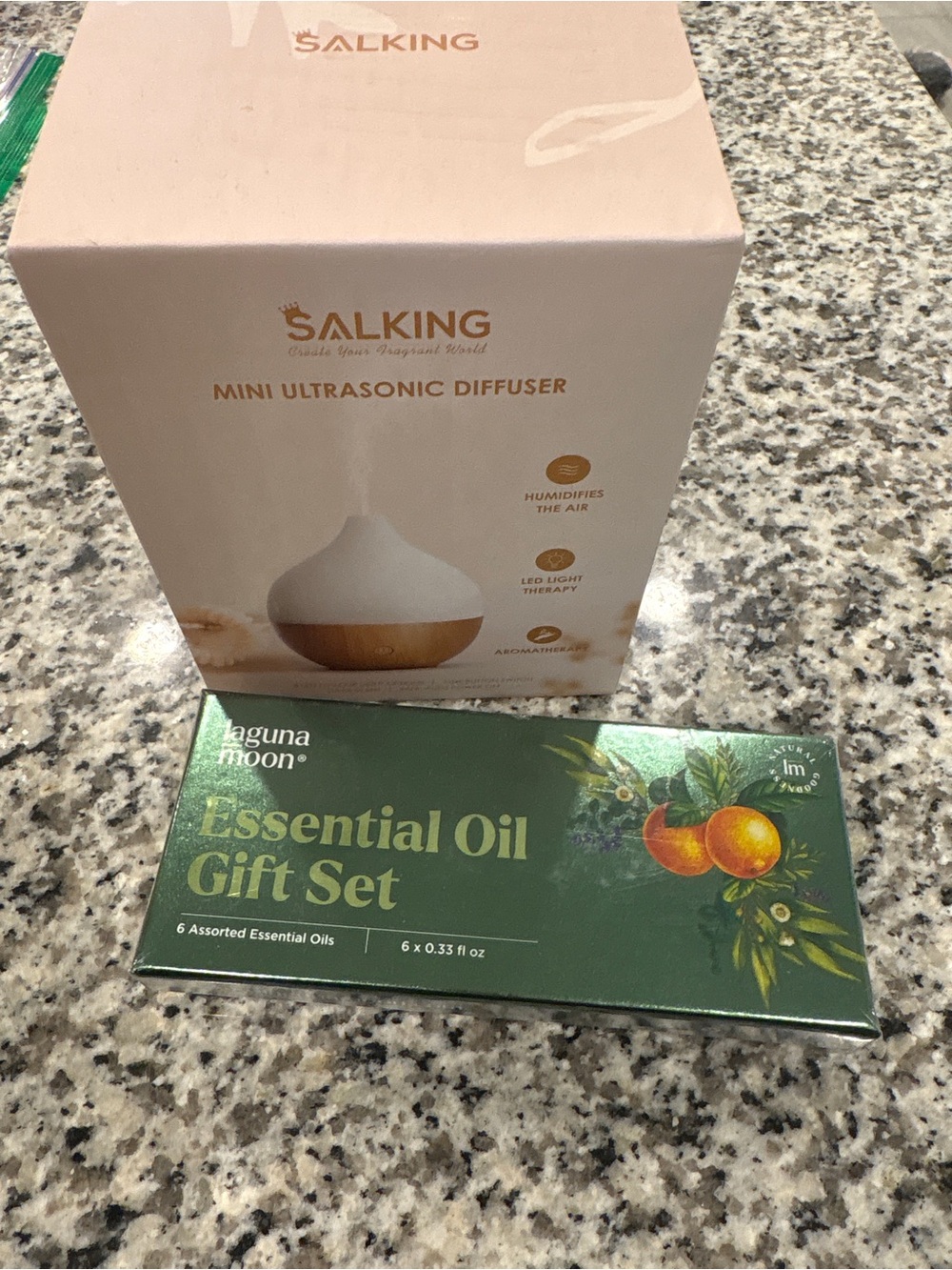 Mini Ultrasonic Diffuser in Beige with Laguna Moon Essential Oil Gift Set